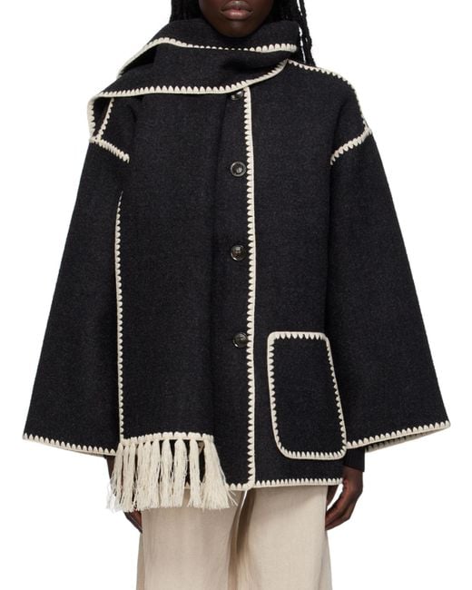 Totême Blue Totême Scarf Detailed Fringed-Edge Coat