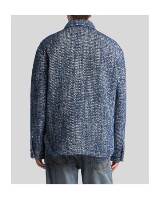 Etro Blue Herringbone Shirt Jacket for men