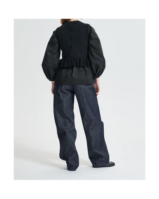 CECILIE BAHNSEN Blue Ruffled Sleeveless Top