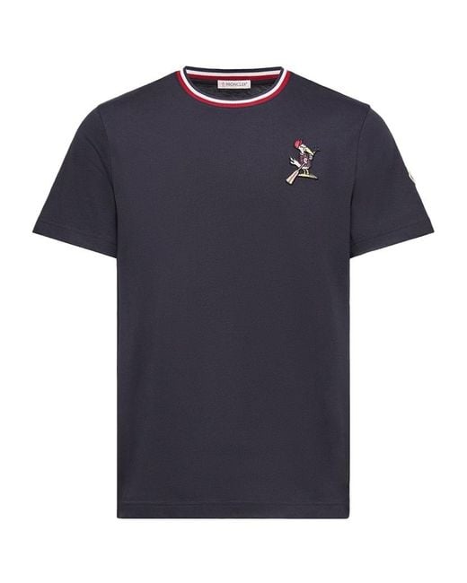 Moncler Blue Monduck Logo Patch T-Shirt for men