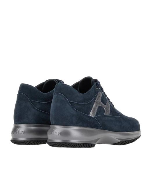 Hogan Blue Interactive Round Toe Lace-Up Sneakers