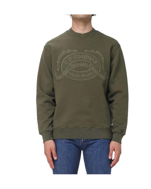 C P Company Green Logo-Embroidered Crew-Neck Sweatshirt for men