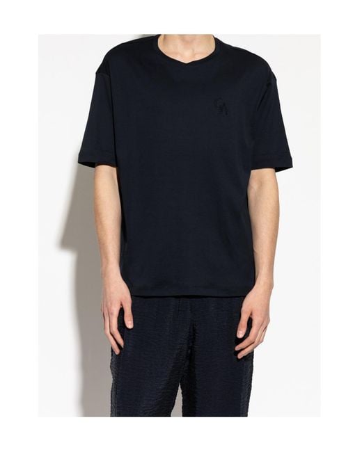 Giorgio Armani Blue Logo Embroidered Crewneck T-Shirt for men
