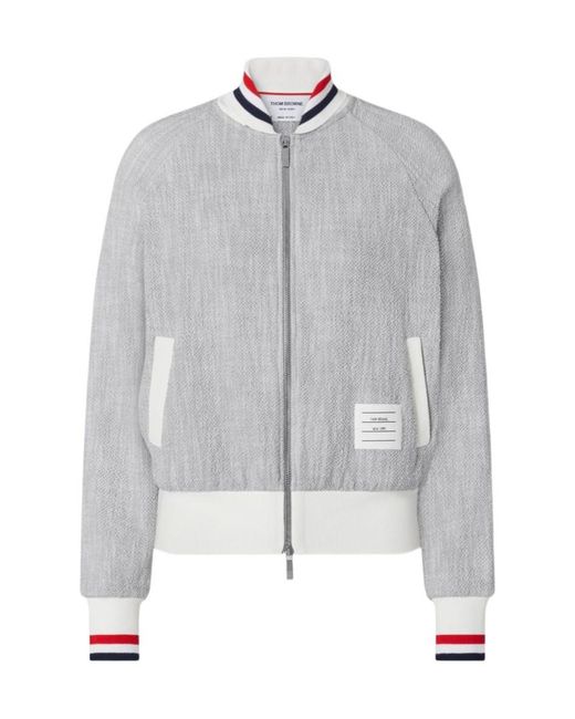 Thom Browne Gray Zip-Up Bomber Jacket