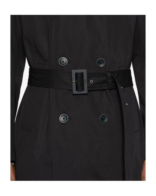 Herno Black Double-Breasted Belted Coat for men