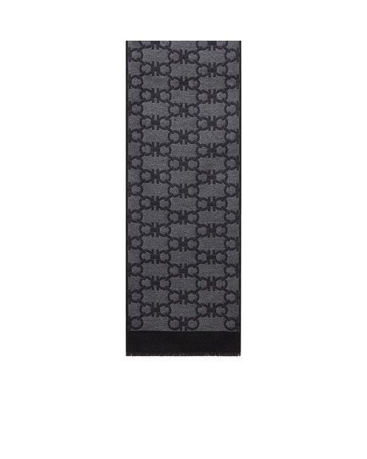 Ferragamo Blue Ferragamo Gancini Pattern Knitted Scarf for men