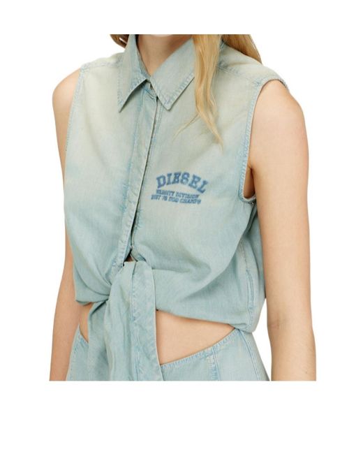 DIESEL Blue De-Susy- Tie-Waist Midi Dress