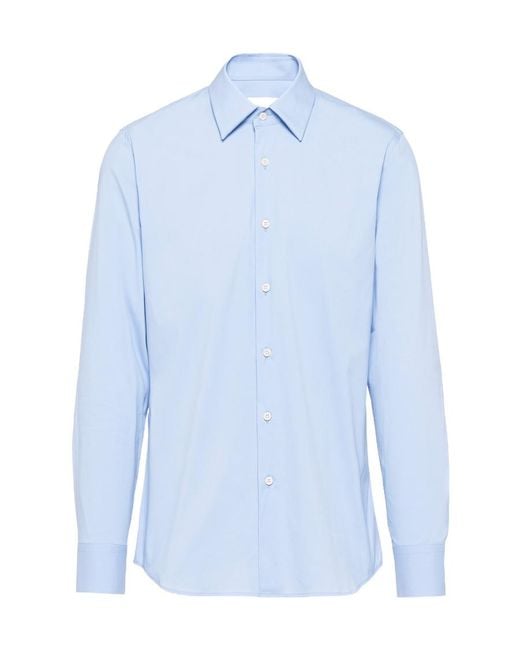 Prada Blue Long Sleeved Curved Hem Shirt for men