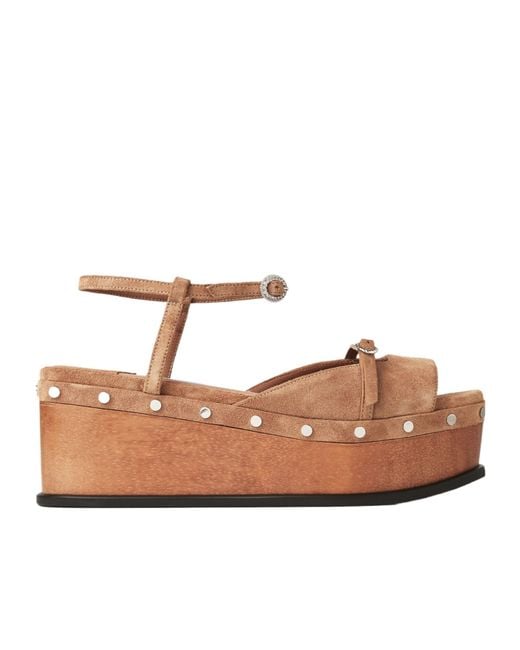 Jimmy Choo Brown Kata 60 Velvet Wedge Sandals