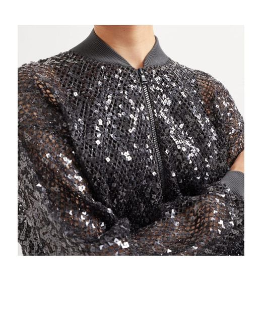 Brunello Cucinelli Gray Sequinned Zipped Jacket