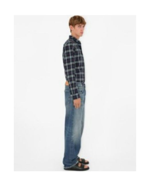 Burberry Blue Cotton Poplin Check Shirt for men