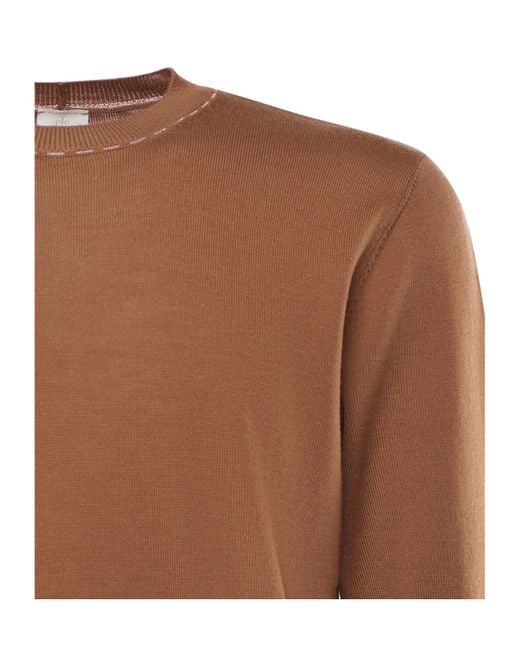 Eleventy Brown Ribbed Virgin Wool Sweater for men