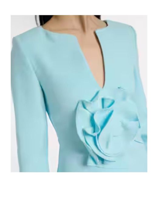 Roland Mouret Blue Floral Appliqué Crepe Long Dress