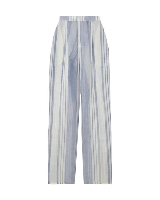 Admona White Striped Chiffon Straight-Leg Pants