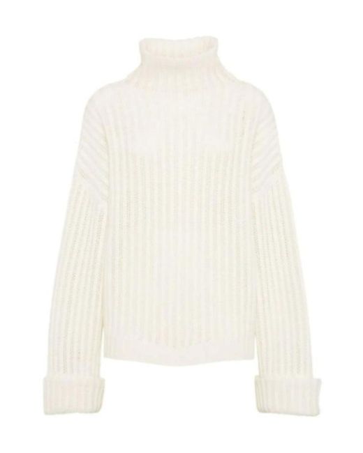 Brunello Cucinelli White Wide Rib Turtleneck Sweater