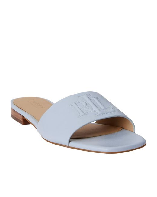 Ralph Lauren White Everley Logo-Embroidered Leather Sandals