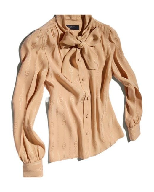 Gucci Natural Interlocking G Chain Silk Jacquard Shirt