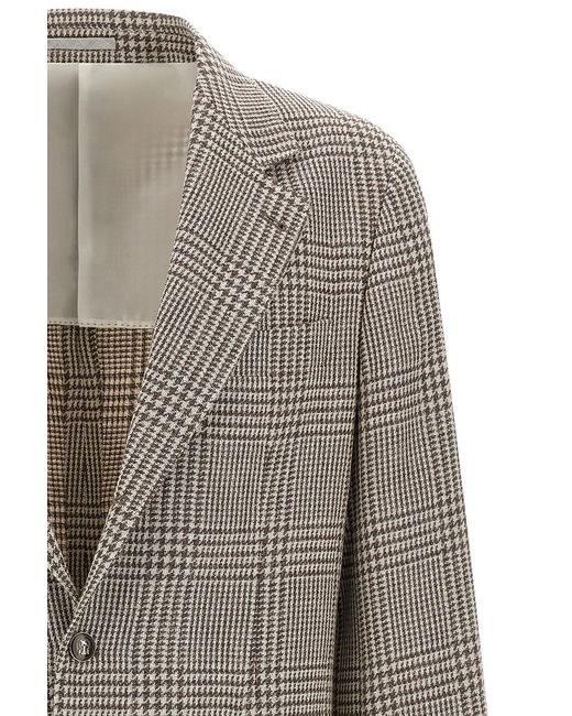 Brunello Cucinelli Gray Single-Breasted Houndstooth Jacket for men
