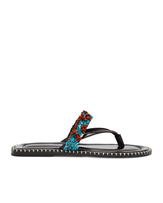 Dries Van Noten Multicolor Sequin-Embellished Patent Leather Flip Flops