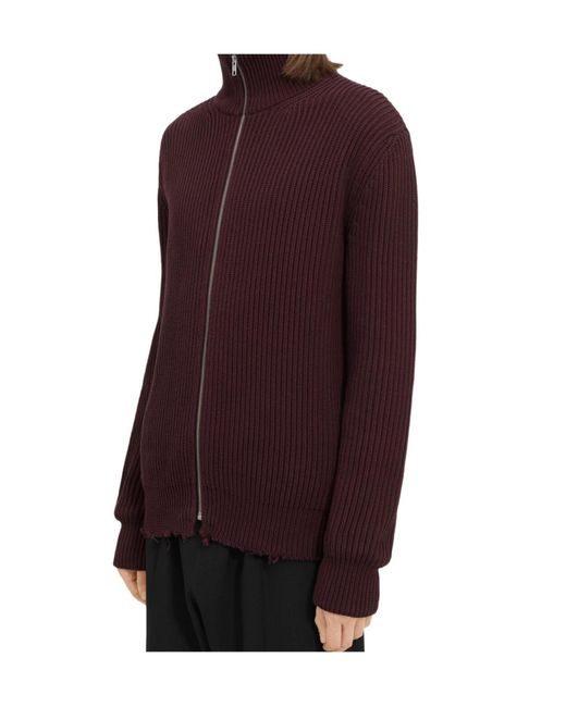 MM6 by Maison Margiela Red Ribbed-Knit Zipped Cardigan for men