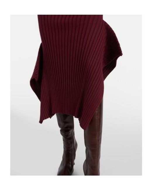 Stella McCartney Purple Asymmetric Ribbed-Knit Midi Skirt