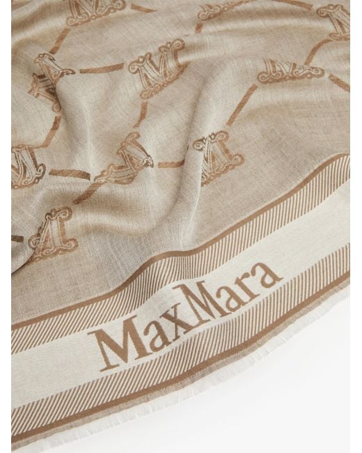 Max Mara Gray Logo Printed Fringed Edge Scarf