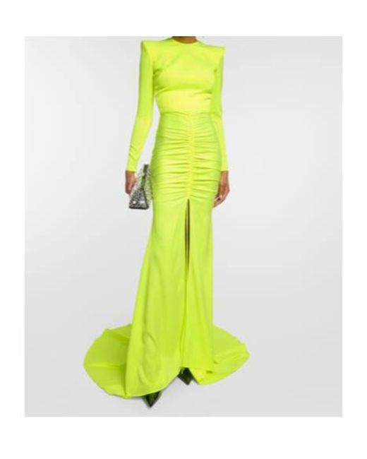 Alex Perry Yellow Ruched Satin Gown