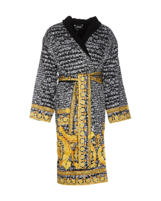 Versace White Printed Belted Waist Bathrobe for men