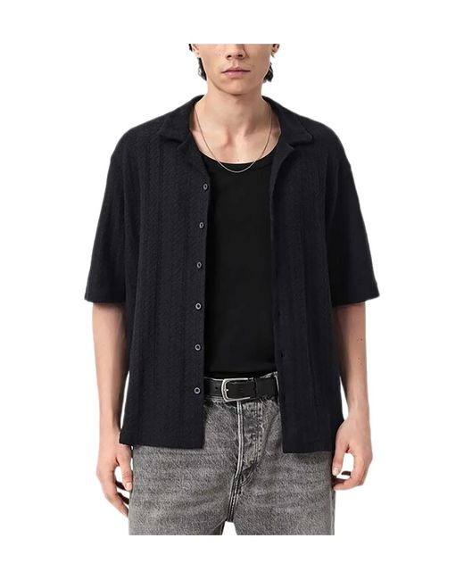 AllSaints Black Textured Button Shirt for men