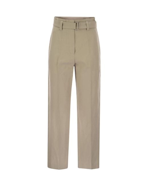 Brunello Cucinelli Natural High-Waist Belted Trousers