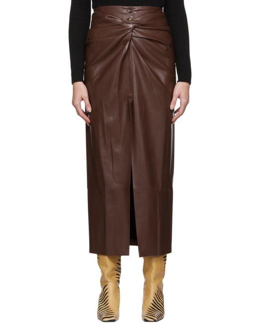 Nanushka Brown Twist-Front Faux-Leather Wrap Skirt