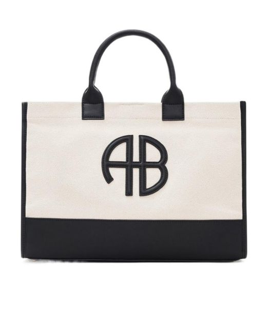 Anine Bing White Lara Logo Tote Bag