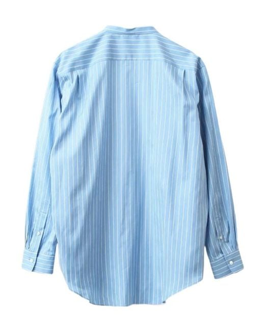 Auralee Blue Striped Stand-Collar Shirt for men