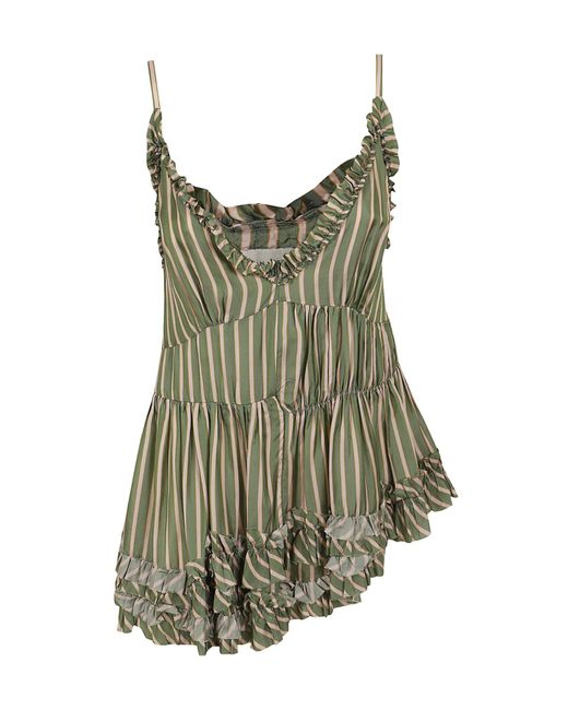 Dries Van Noten Green Cemil Ruffled Striped Top
