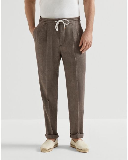 Brunello Cucinelli Brown Drawstring Trousers for men