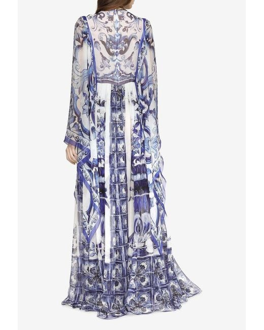 Dolce & Gabbana Blue Majolica-Print Floor Length Dress