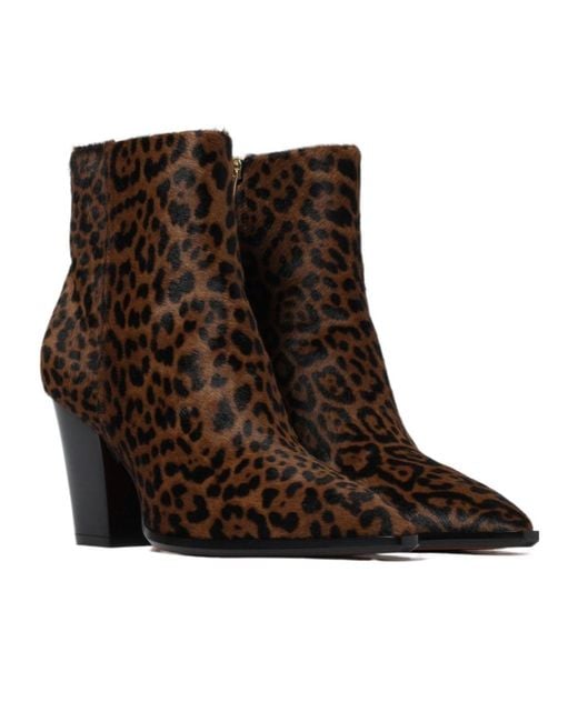 Santoni Brown Leopard-Print Block-Heel Ankle Boots
