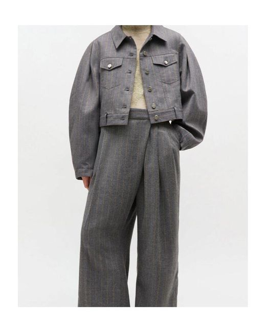 Ganni Gray Pinstripe Pattern Jacket