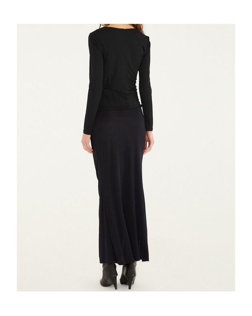 Farm Rio Black Floral-Appliqué Maxi Skirt