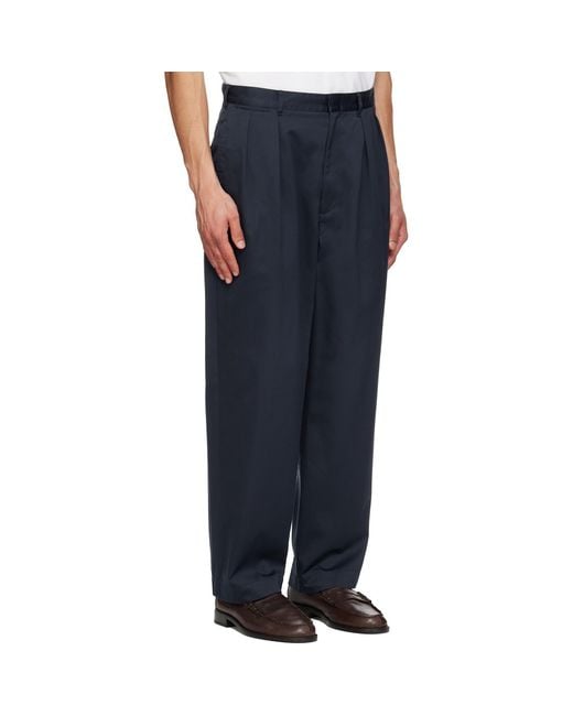 Nanamica Blue Double-Pleated Casual Pants for men