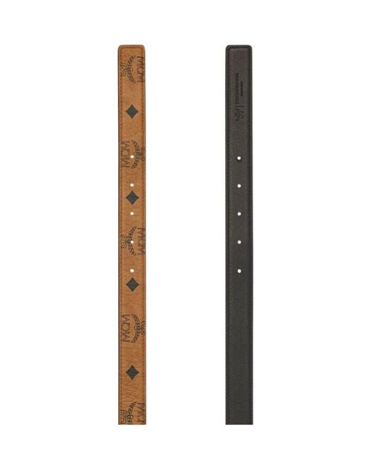 MCM White M-Art Logo Plaque Buckled Belt