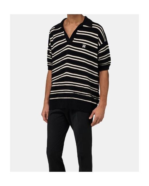 Amiri Black Ma Stripe Knit Ss Polo Shirt for men