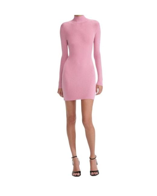 Self-Portrait Pink High-Neck Fitted Dress
