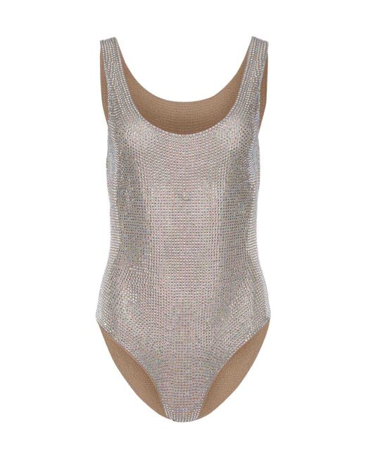 GIUSEPPE DI MORABITO Gray Rhinestone Scoop-Neck Bodysuit