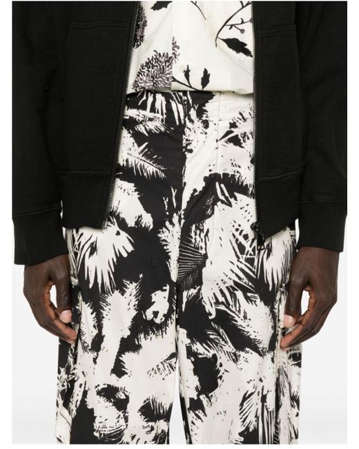 Laneus White Printed Multi-Pockets Cotton Trousers for men