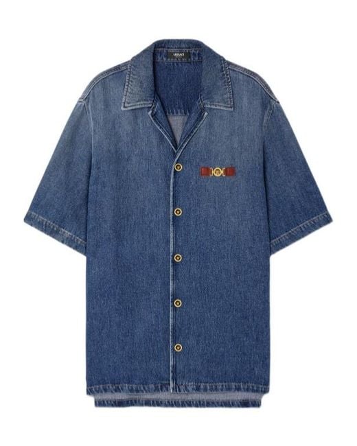Versace Blue Short-Sleeved Denim Shirt for men