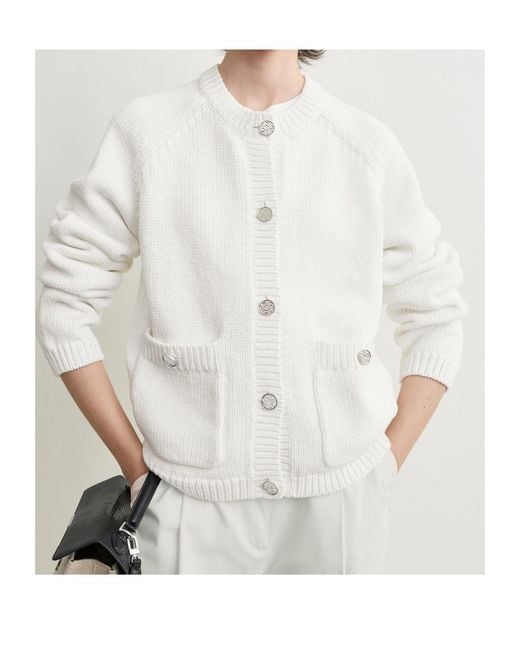 Totême White Hammered Button Cotton Cardigan