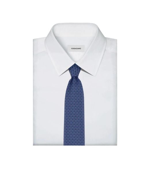 Ferragamo Blue Gancini Monogram Printed Tie for men