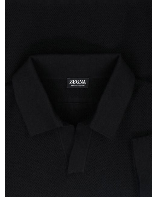 Zegna Black Short-Sleeved V-Neck Polo Shirt for men
