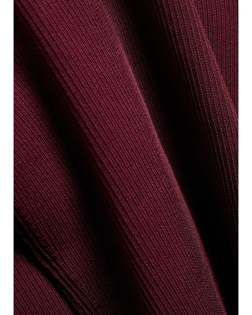 Self-Portrait Red Keyhole Ribbed Stretch-Knit Top